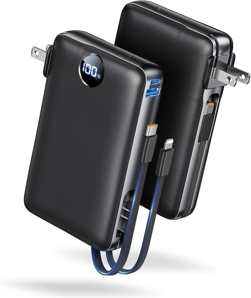 Sucrosey Power Bank, 50000mAh 22.5W with Built-in Cable & Wall Plug