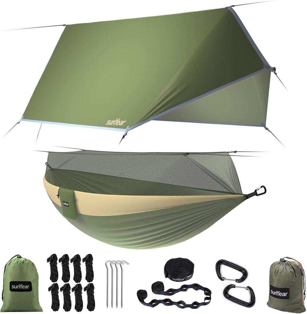 Sunyear Camping Hammock with Rain Fly Tarp and Net